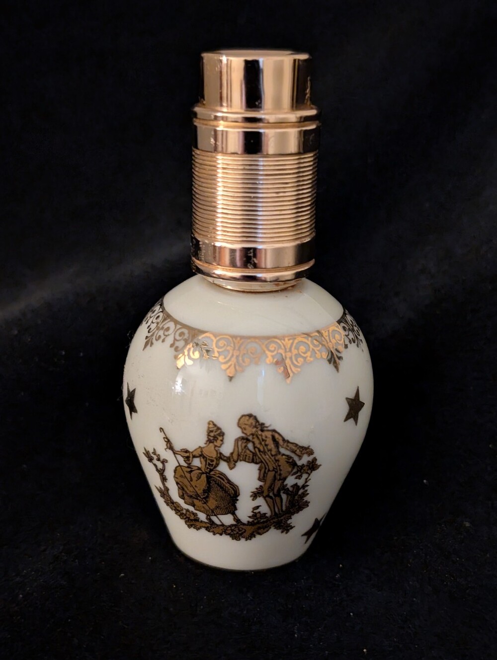 #34. Limoges Step Vintage 40s Porcelain Perfume Atomizer with Courting Couple